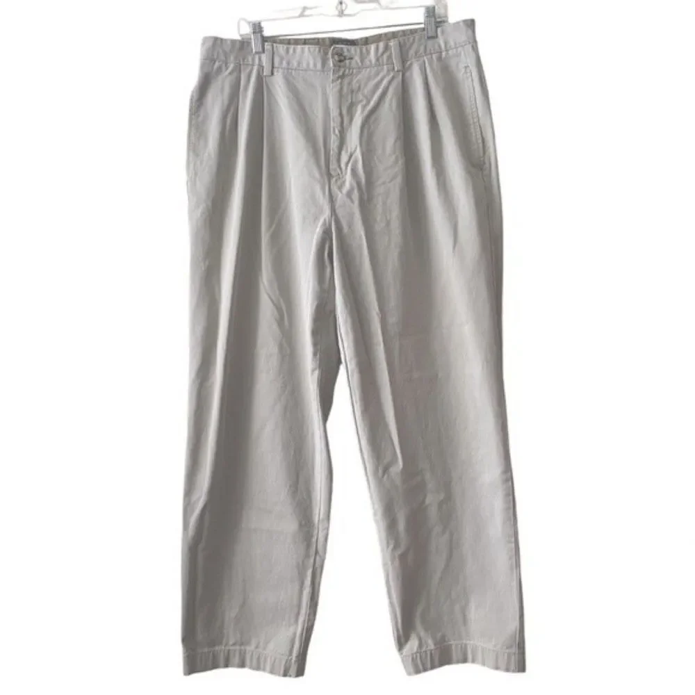Tommy Hillfiger Vintage Pleated Chinos Casual Cotton Pants Beige Size 38X30